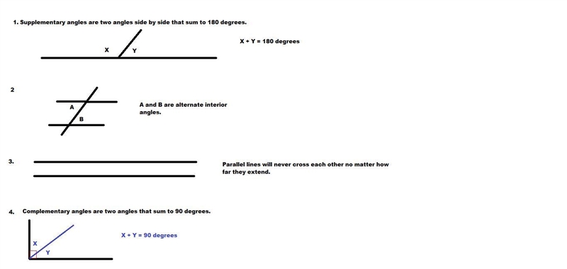 Draw an example for each geometric term below. a. supplementary angles b. alternative-example-1