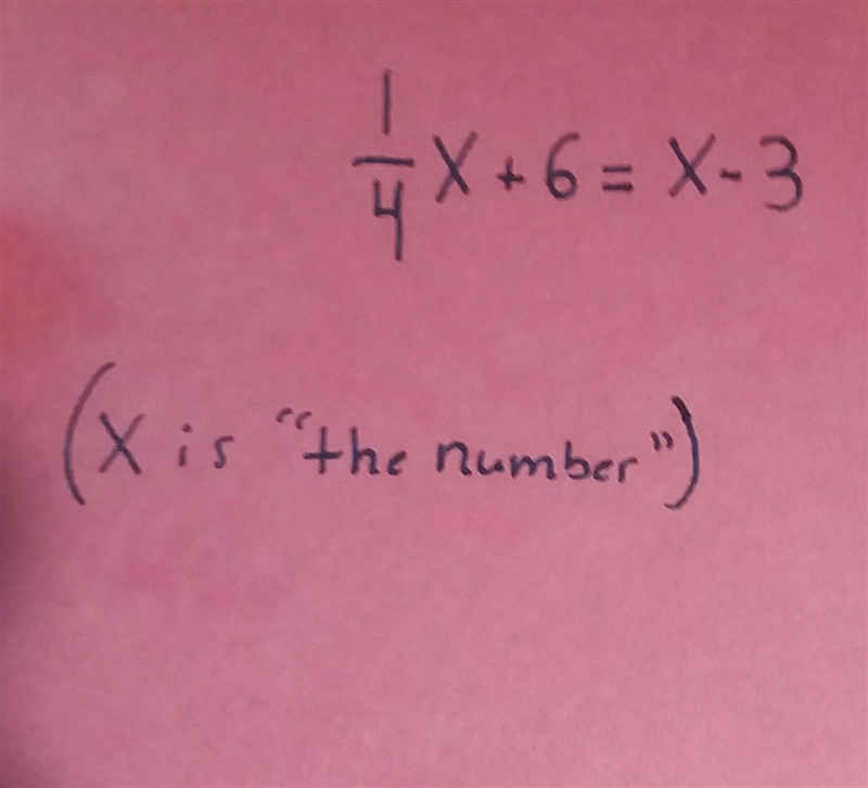 One-fourth of a number and 6 is the same as 3 subtracted from the number itself (turn-example-1