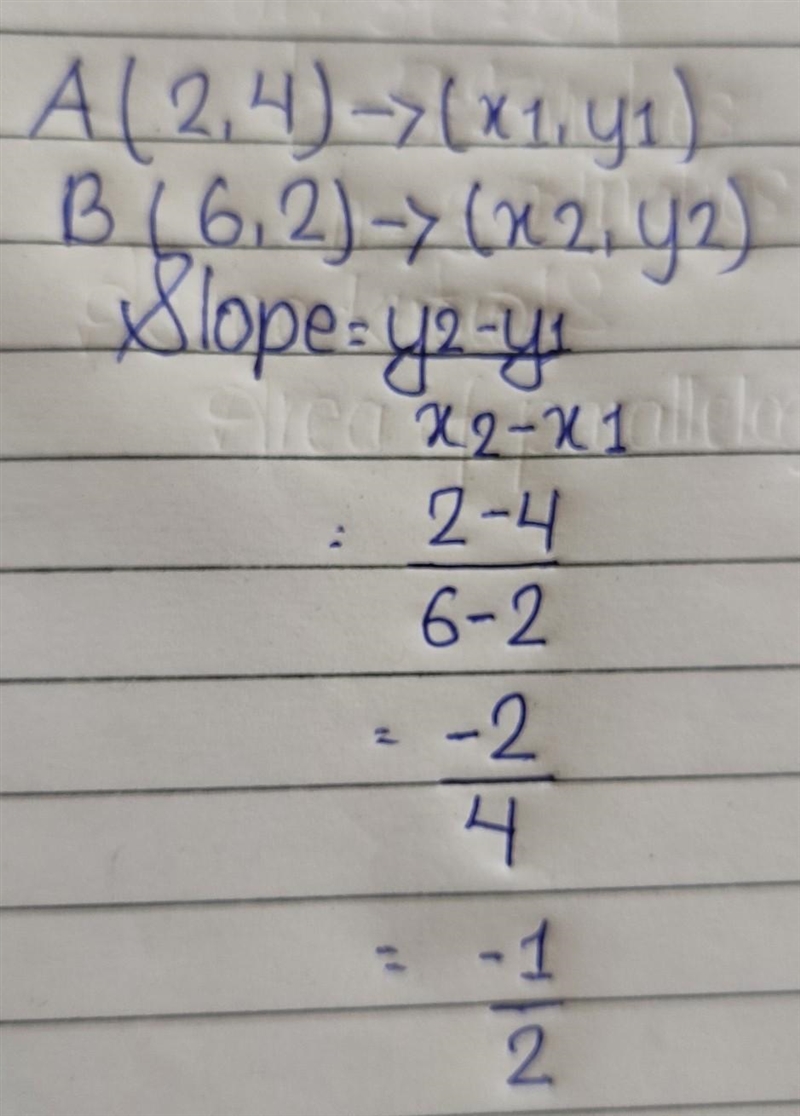 What is the slope of the line that (2,4), (6,2)-example-1