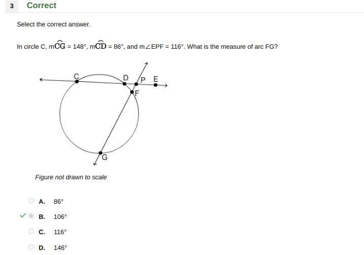 In circle C, mCG = 148 degrees mathcal CD =86^ , and m angle EPF=116^ 116. What is-example-1