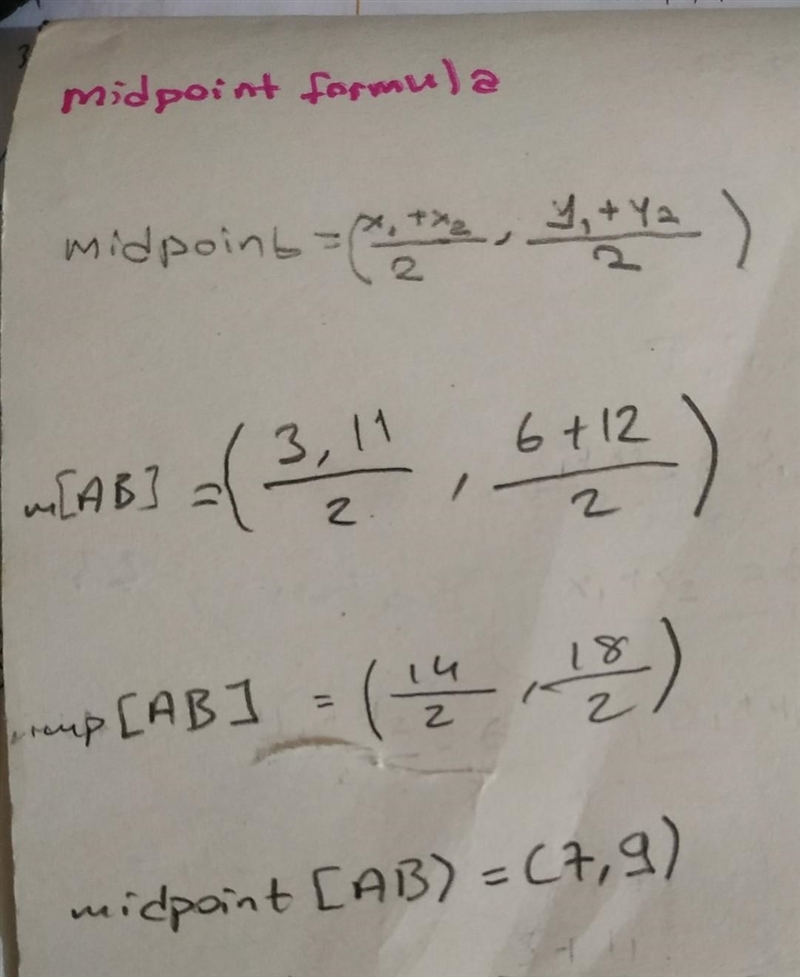 A is the midpoint (3,6) and B is the midpoint (11,12).find the coordinates of midpoint-example-1