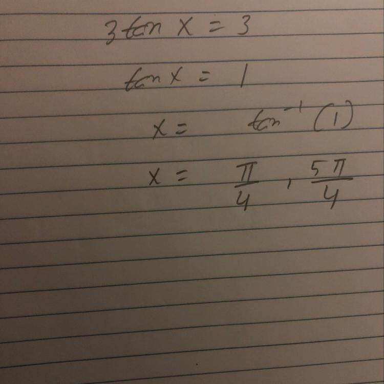 Trigonometry Trigonometric Equations 3 tan x = 3 [ o ≤ x ≤ 2 π ]-example-1