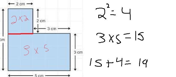 What is the area of the given compound shape? 1. 19 sq cm 2. 25 sq cm 3. 34 sq cm-example-1