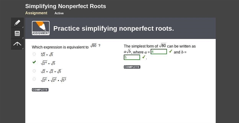 Which expression is equivalent to square root of 80-example-1