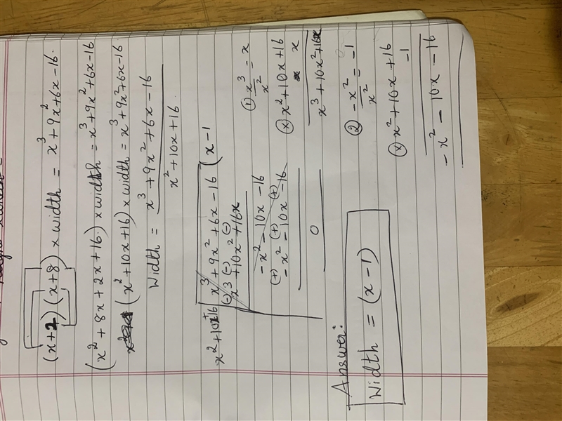 The volume of a rectangular prism is represented by the function x^3+9x+6x-16.The-example-1