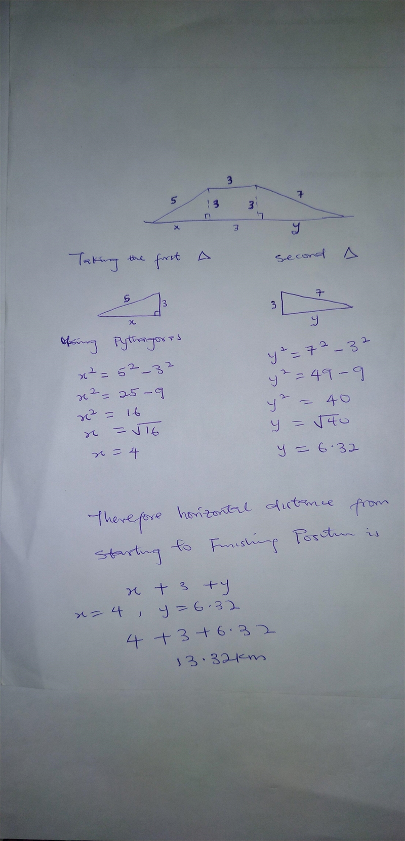 All measurements listed are in kilometers. What is the horizontal distance from the-example-1