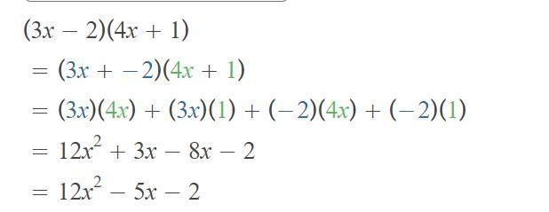 Solve (3x-2) (4x+1)-example-1