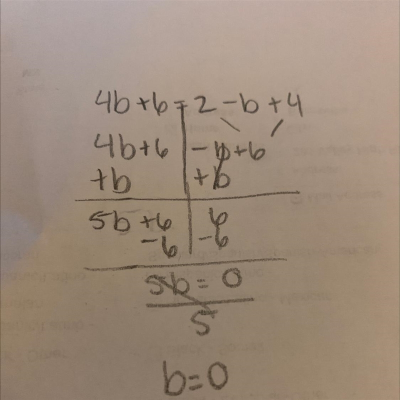 What do B equal? 4b + 6 = 2 – b + 4-example-1