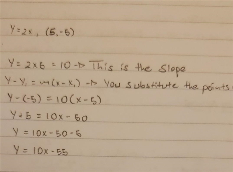 Find the equation of the line that is perpendicular to the given line and passes through-example-1