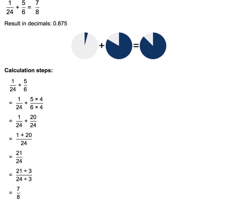 Solve 5/6 + w = 7/8-example-1