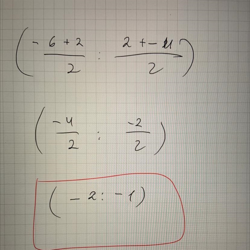 Find the midpoint M of the line segment joining the points P = (-6, 2) and Q = (2,-4)-example-1