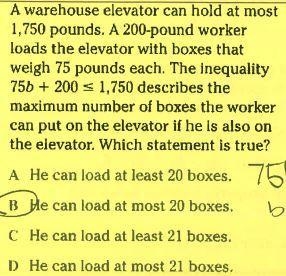 A warehouse elevator can hold 1750 pounds. A 200 pound worker loads the elevator with-example-1