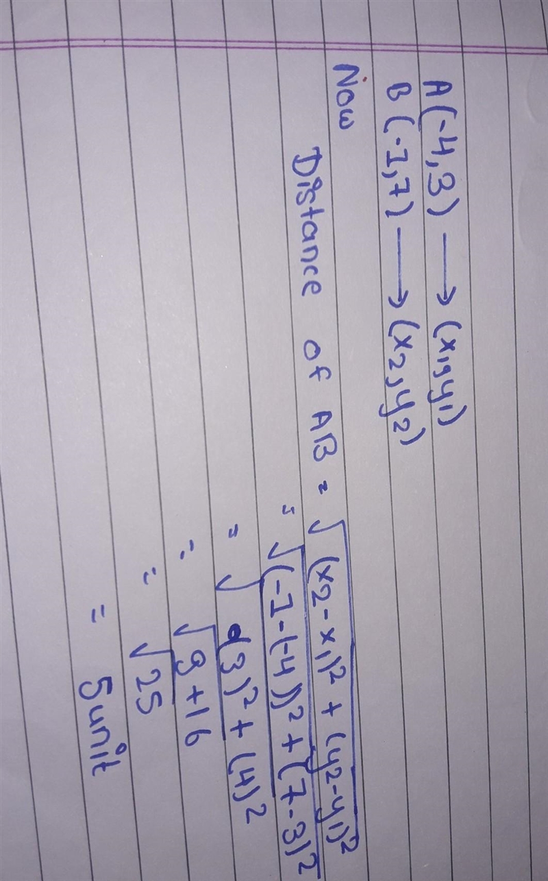 Find the distance from (-4,3) to (-1,7)-example-1