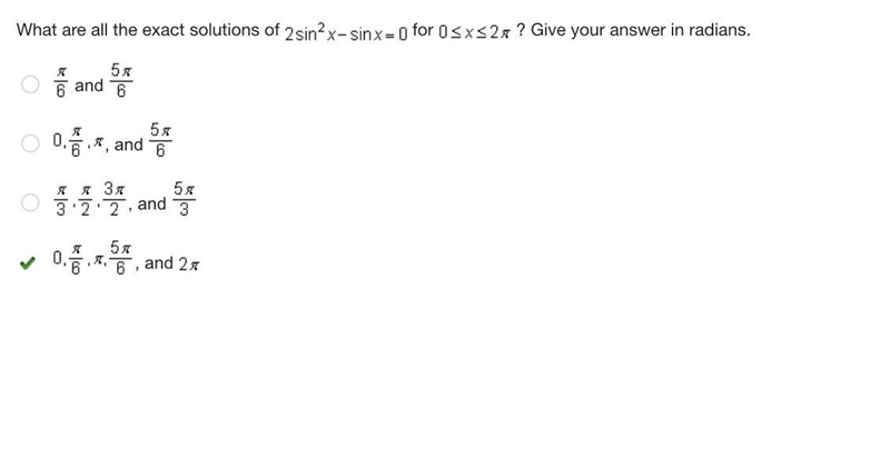 What are all the exact solutions of 2 sin X-sinx- for 0 ? Give your answer in radians-example-1