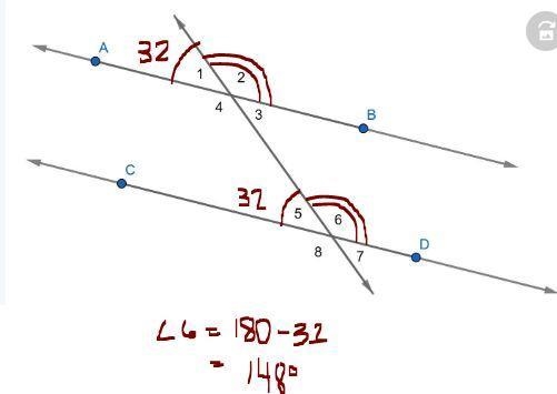 PLEASE HELP In the following figure (AB) (CD). Suppose that m<1=32 (degrees). What-example-1