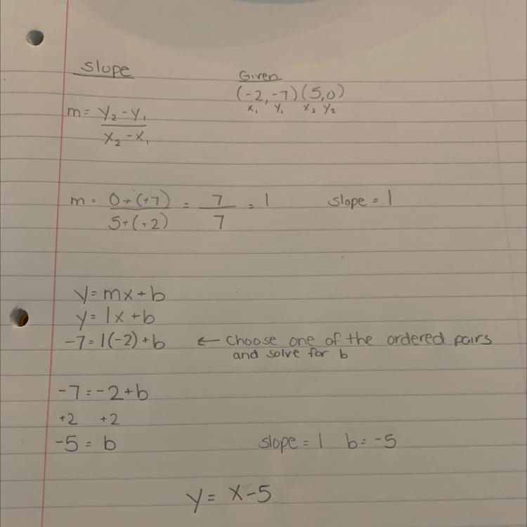 Graph the line that passes through the points (-2, - 7) and (5,0) and determine the-example-1