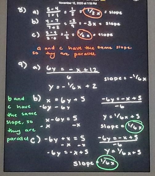 Determine which of the lines, if any, are parallel. Explain. 8. Line a passes through-example-1