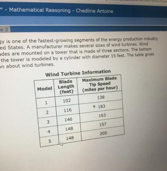 For model 5, the tip of the blade travels 0.18 mile per revolution. What is the approximate-example-1