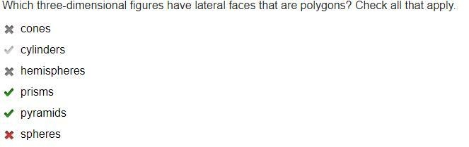 Which three-dimensional figures have lateral faces that are polygons? Check all that-example-1