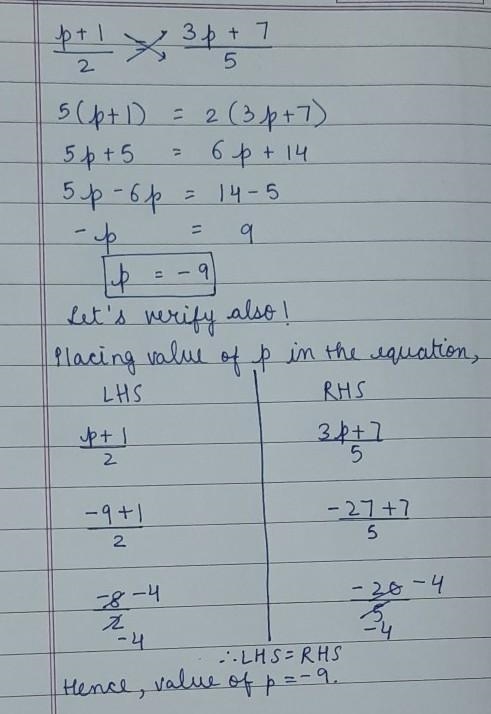 What is the solution to p+1/2 = 3p + 7/5? Help would be appreciated. Do your best-example-1