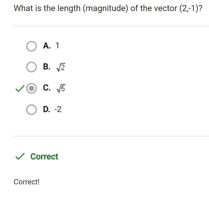 What is the length (magnitude) of the vector (2,-1)?-example-1