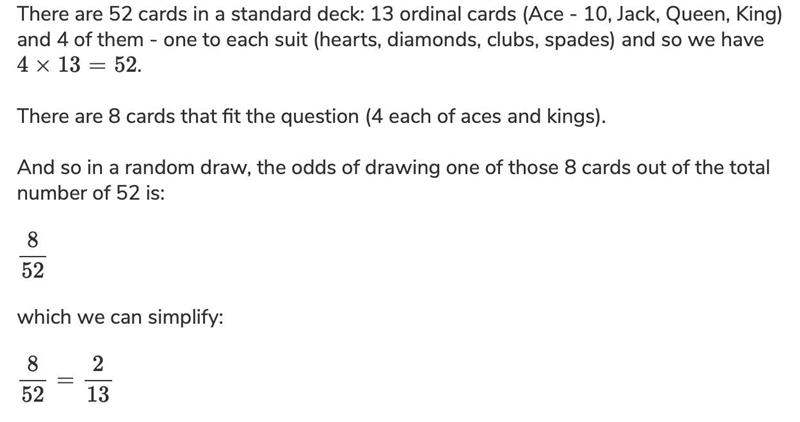 A card is drawn from a standard deck of 52 cards and then placed back into the deck-example-1