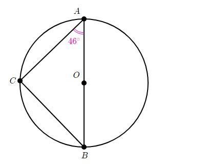 Angle c is inscribed in circle o. ab is diameter of circle o. what is the measure-example-1