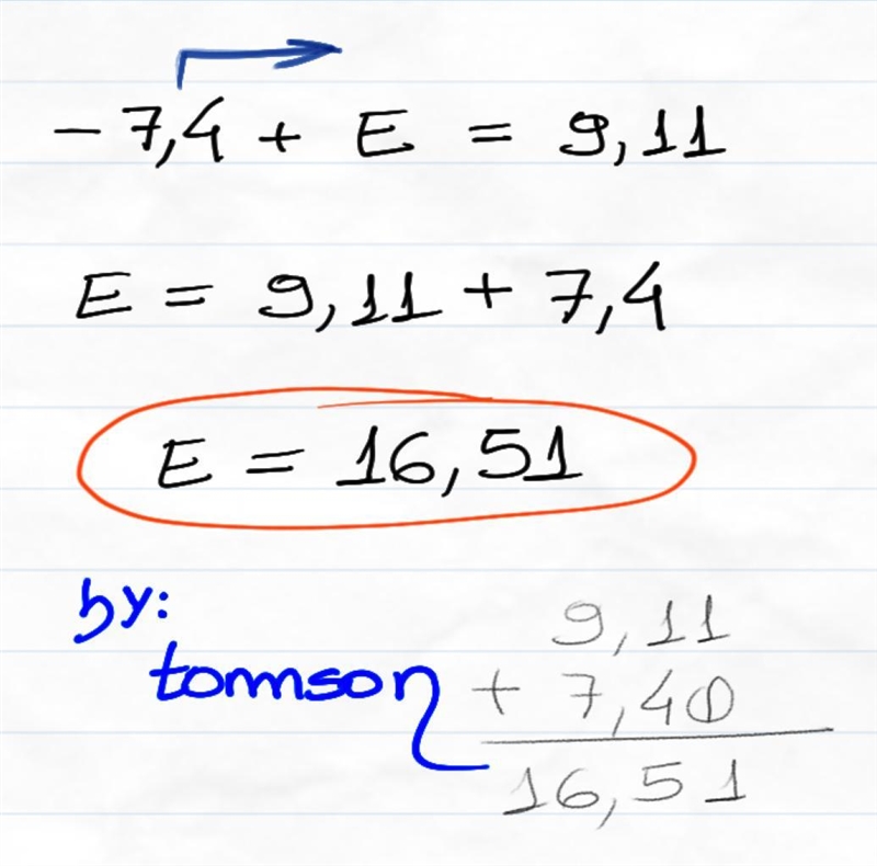 (-7.4)+e=9.11 what is e-example-1