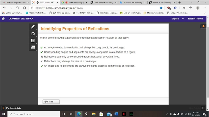 Which of the following statements are true about a reflection? Select all that apply-example-1