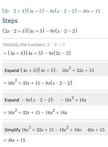 Help pls Expand and simplify (2x*2+ 3)(4x + 5) – 8x(x*2- 2)-example-1