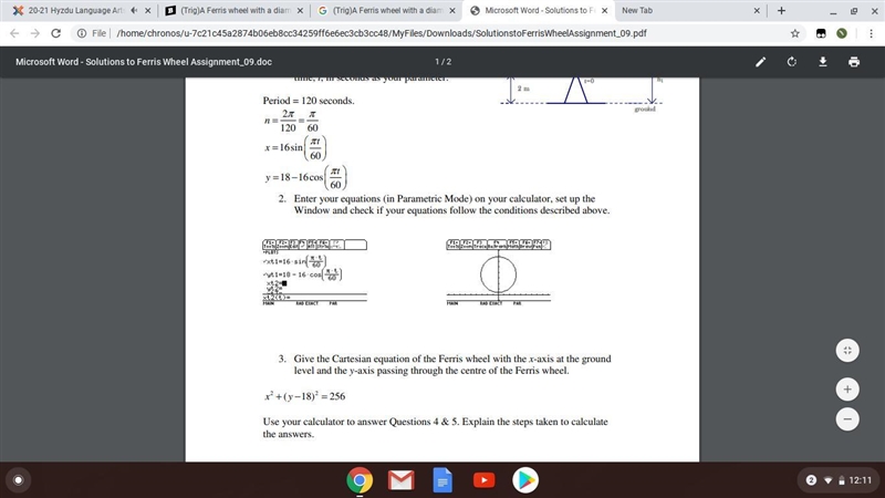 (Trig)A Ferris wheel with a diameter of 90 meters rotates at a rate of 3 minutes per-example-1