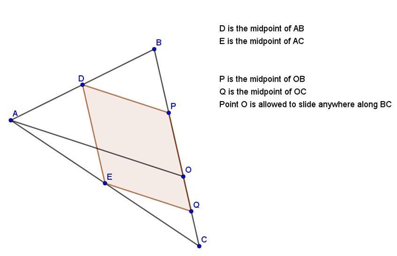 D and E are the mid-points of the sides AB and AC of ΔABC and O is any point on side-example-1