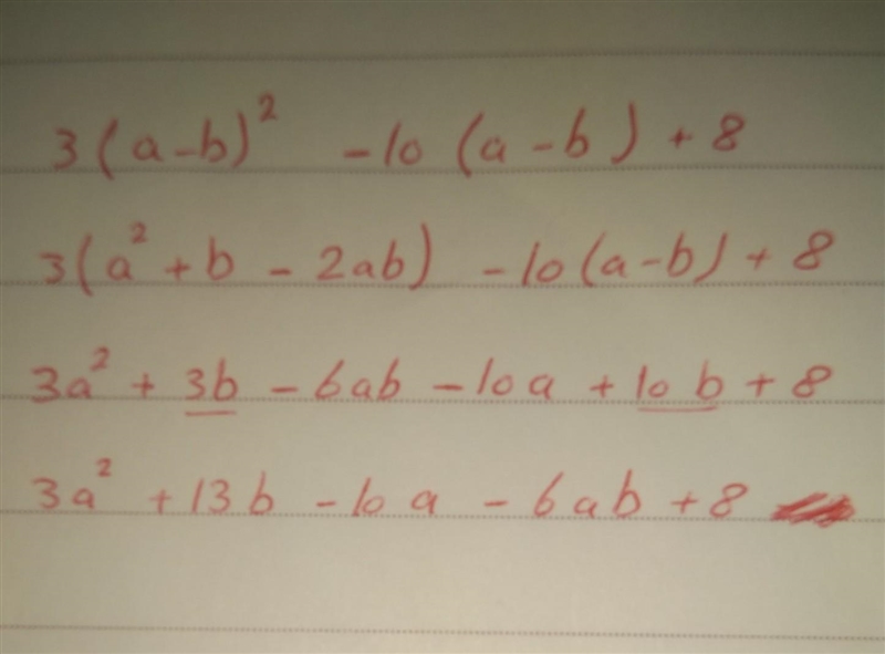 Factorize :- 3( a - b )² - 10( a - b) +8 ( Plzzz show in detail )​-example-1