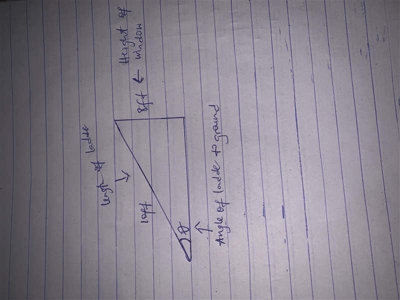 Sydney wants to use a 10-ft ladder to get to a window 8 feet above the ground. At-example-1