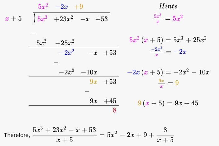 What is the remainder when you divide (5x^3+23x^2-x+53) / (x+5)-example-1