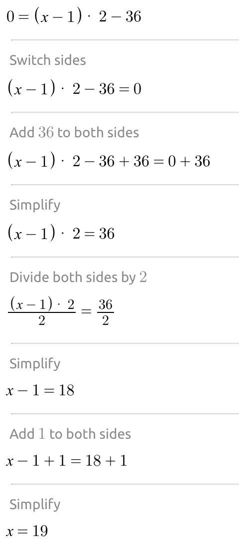 0 = (x - 1)2 - 36 Answer ?!-example-1