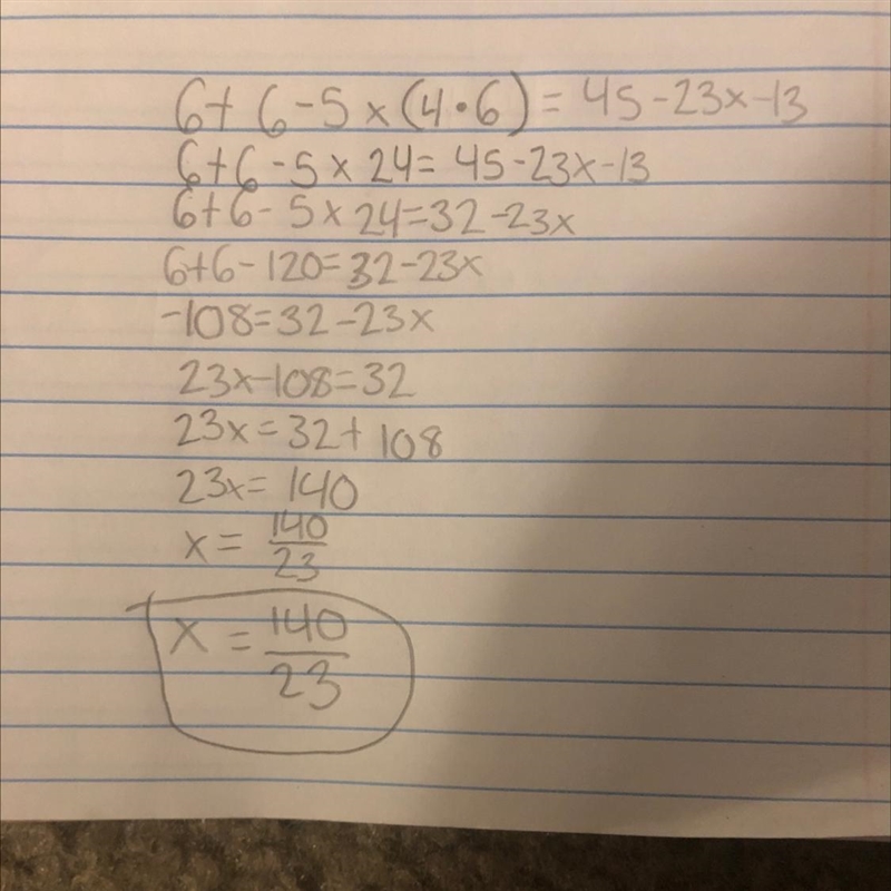 6+6-5x(4•6)=45-23x-13-example-1