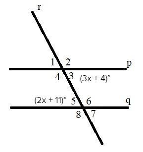 Analyzing Angle Pair Relationships Parallel lines p and q are cut by transversal r-example-1