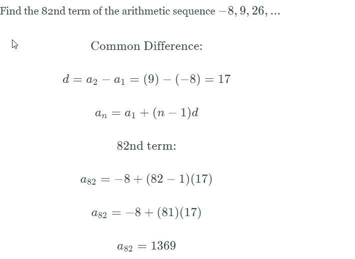 Find the 82nd term of the arithmetic sequence -8,9,26...-example-1