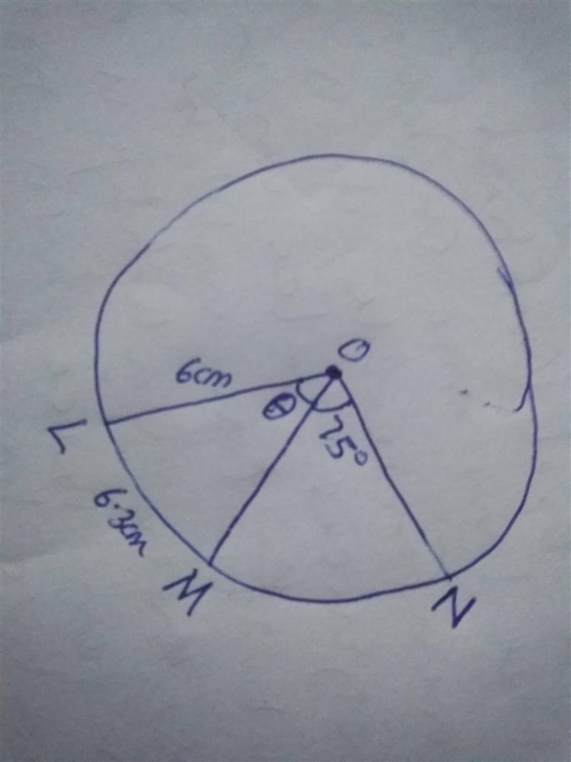 In circle o, the length of radius OL is 6 cm and the length of arc LM is 6.3 cm. The-example-1