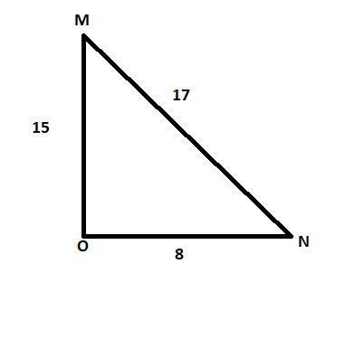 In ΔMNO, the measure of ∠O=90°, MO = 15, ON = 8, and NM = 17. What ratio represents-example-1