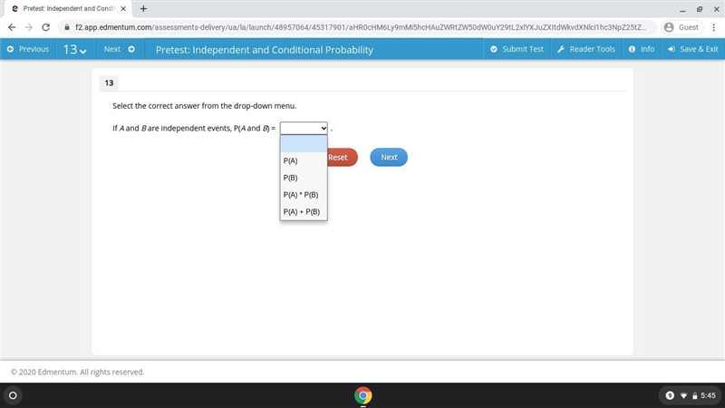 Select the correct answer from the drop-down menu. If A and B are independent events-example-1