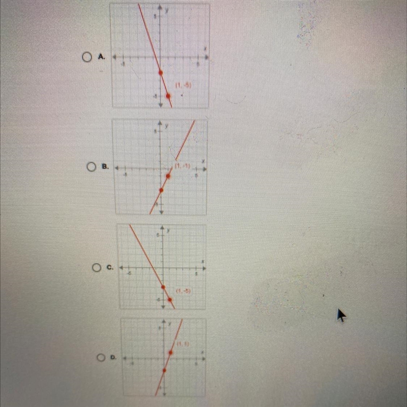 On a piece of paper, graph y= -2x-3. Then determine which answer matches the graph-example-1