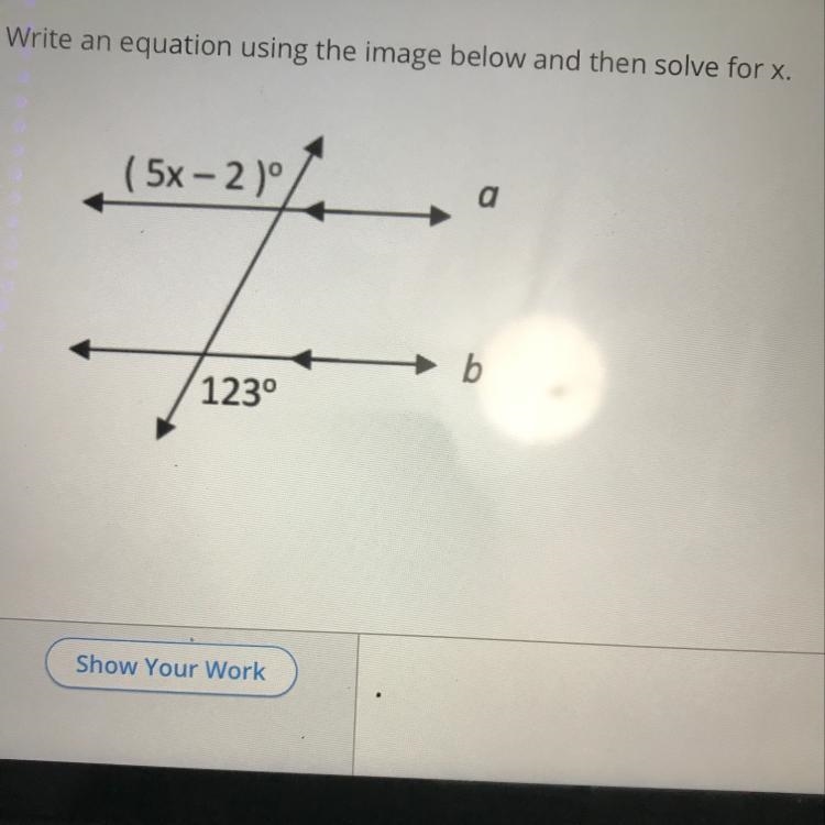 Write an equation using the image below and then solve for x.-example-1