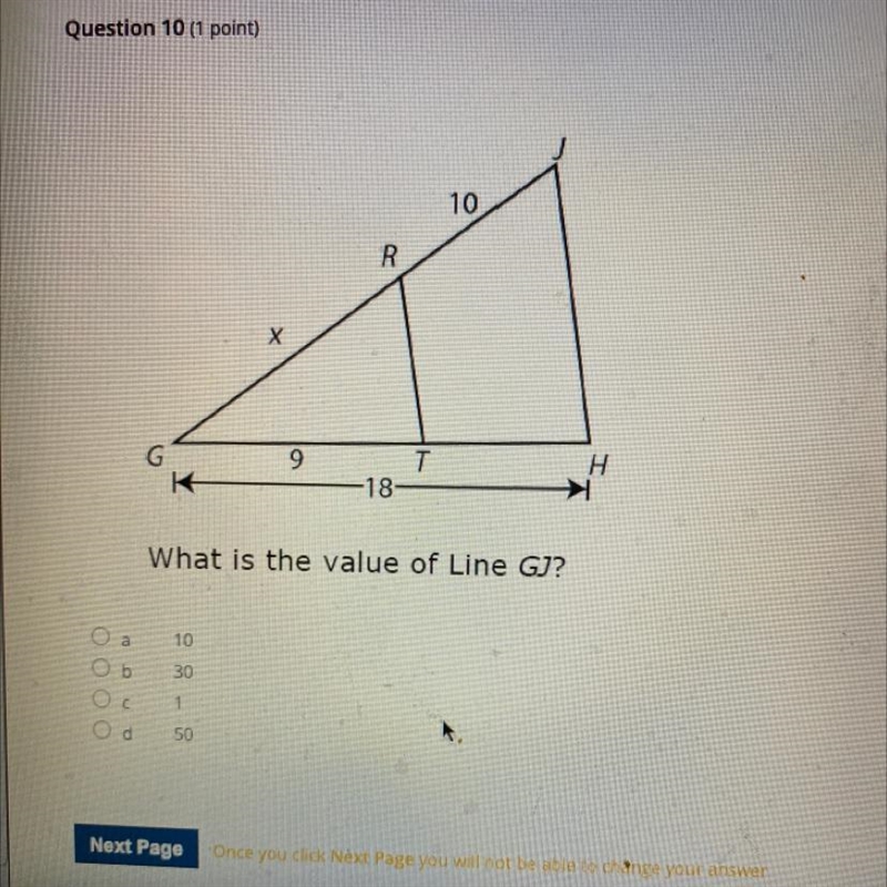 What is the value of Line GJ? a 10 b 30 c 1 50-example-1