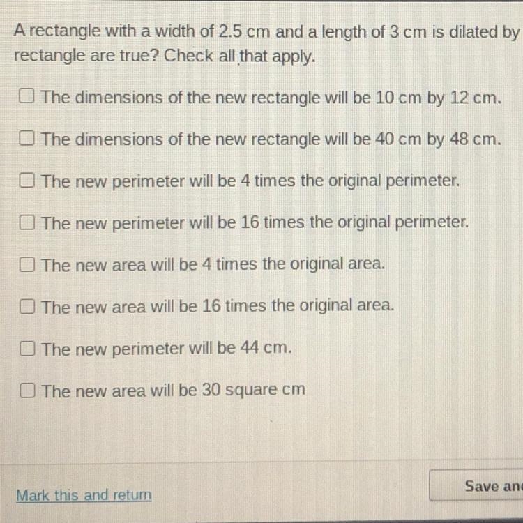 A rectangle with a width of 2.5 cm and a length of 3 cm is dlated by a scale factor-example-1