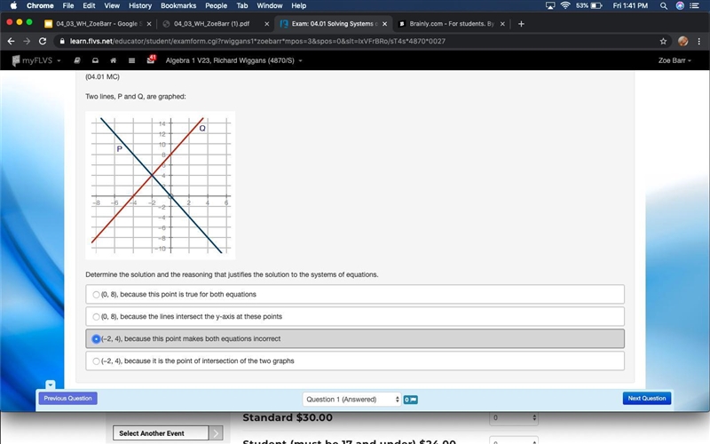 Two lines, P and Q, are graphed: Line P is drawn by joining ordered pairs negative-example-1