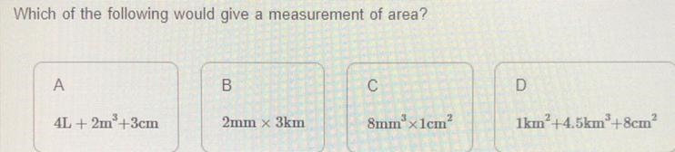 Which of the following would give a measurement of area? Thank you-example-1