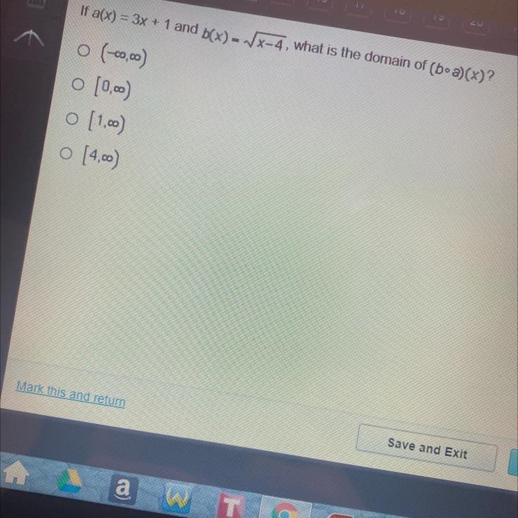 If a(x)=3x+1 and b(x)= x-4, what is the domain of ..-example-1