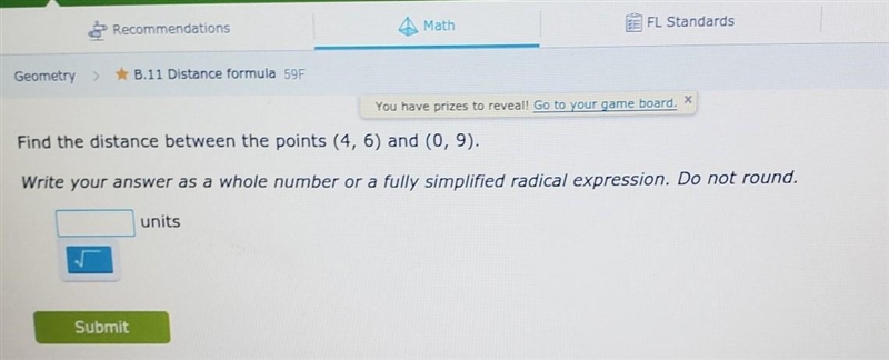 Find the distance between the points (4,6) and (0,9)​-example-1